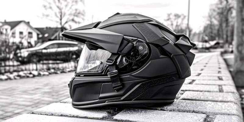 Casque de moto posé sur le sol