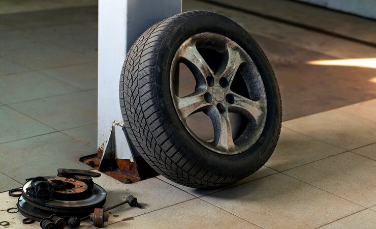 Roue d'une voiture posée