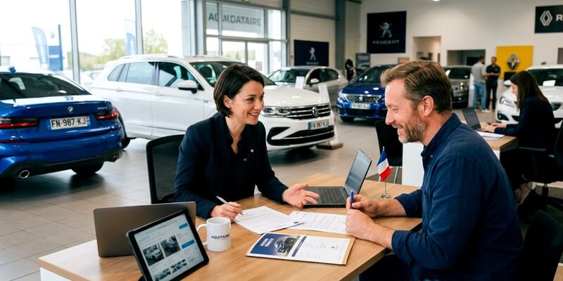 Femme chez un mandataire automobile